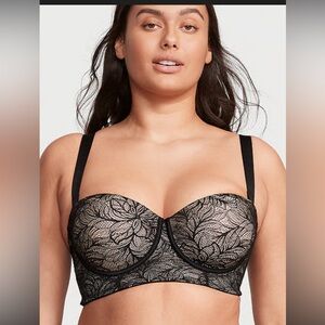 Leonisa Smoothing Strapless/Multiway Longline Bra Size 38 Black Lace
